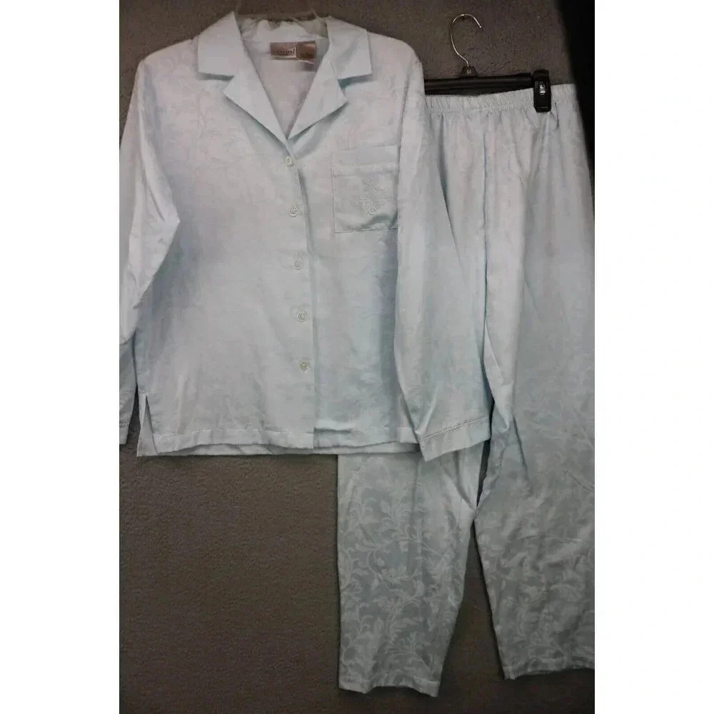 Kim Rogers Intimates Women's Satin Pajama Set-Size Small-Blue‎